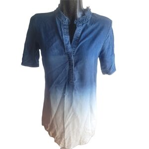 Orange Fashion Village 100% Tencell Blue and White Ombre Shirt Dress S